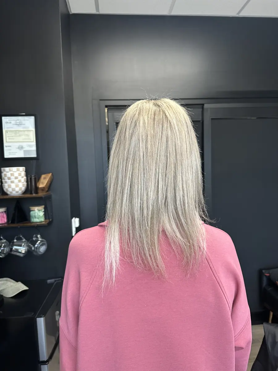 Before: fine, shoulder-length blonde hair